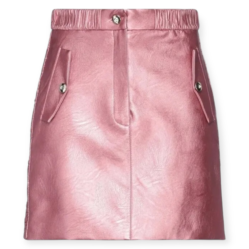 La Semaine Paris Mini Skirt Pink Metallic Karen Buttons Size 34 US 2 Small NWT